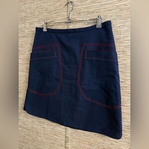 Brooks Brothers Chambray Skirt Navy Blue Red Stitches Pockets Knee Length Size 6